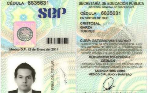 Dr. Cristobal Garza's Medical License