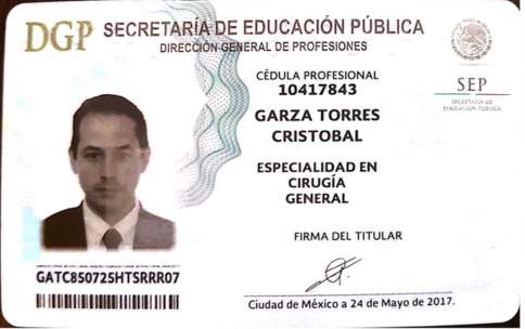 Dr. Cristobal Garza's Medical License